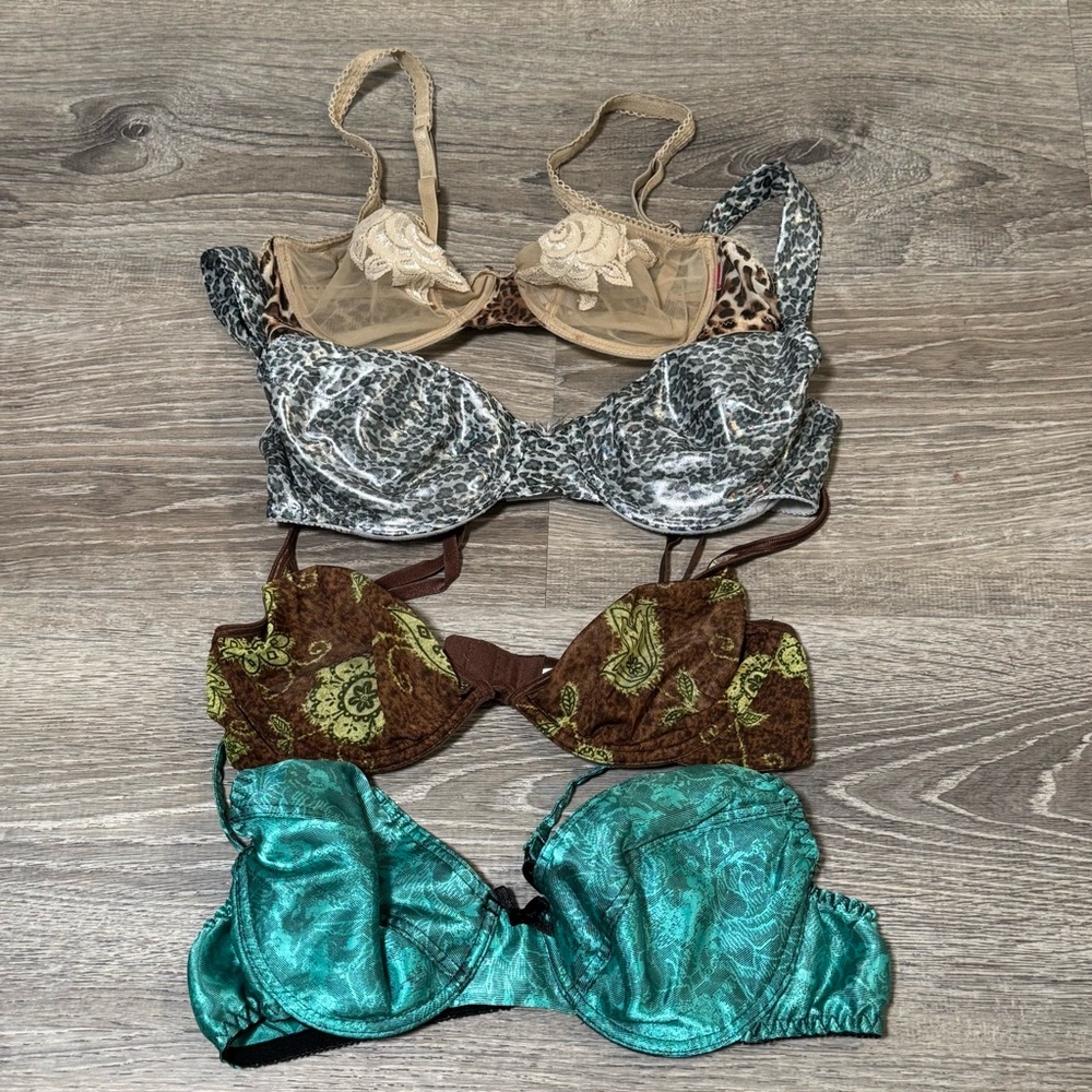 Women's Lace and Satin Bra Set - Cream, Brown, Teal